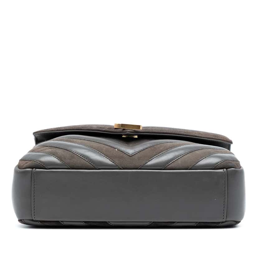 Saint Laurent Medium Calfskin and Suede Chevron Monogram College Satchel Grey Leather Good condition - Inside View