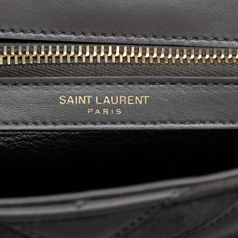 Saint Laurent Medium Calfskin and Suede Chevron Monogram College Satchel Grey Leather Good condition - Box View