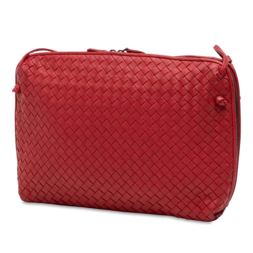 Bottega Veneta Large Nappa Intrecciato Nodini Crossbody Red Leather Good condition - Back View