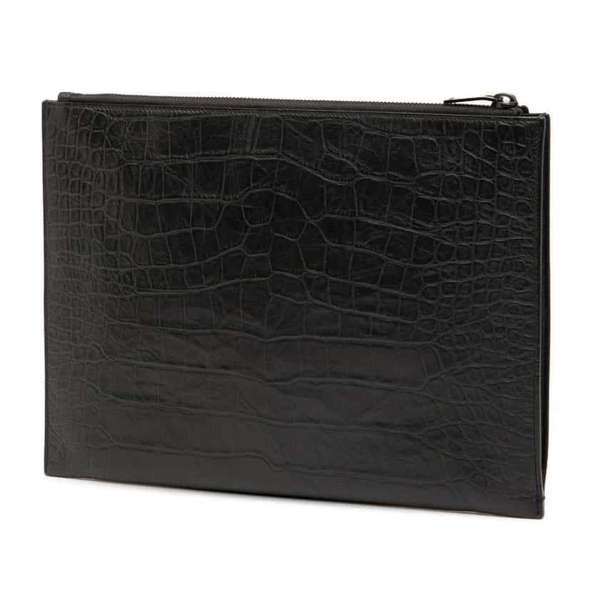Saint Laurent Croc Embossed Leather Monogram iPad Case Black Leather Good condition - Back View