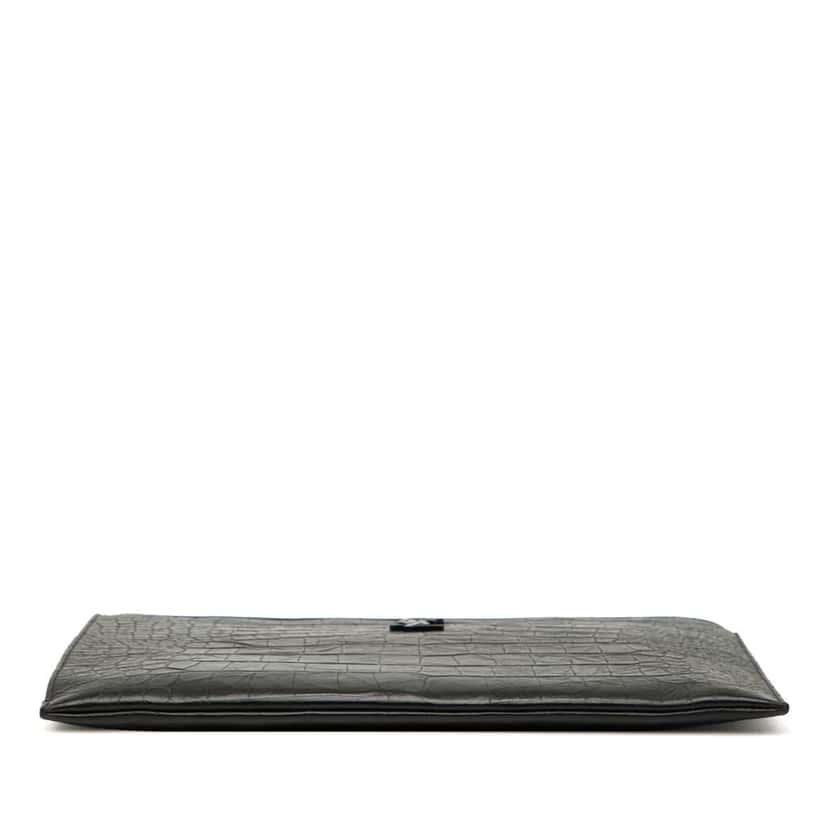 Saint Laurent Croc Embossed Leather Monogram iPad Case Black Leather Good condition - Inside View