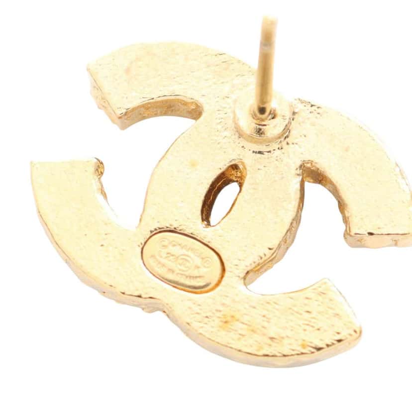 Chanel CC Resin and Gold Plated Push Back Earrings Black Metal Good condition - Inside View
