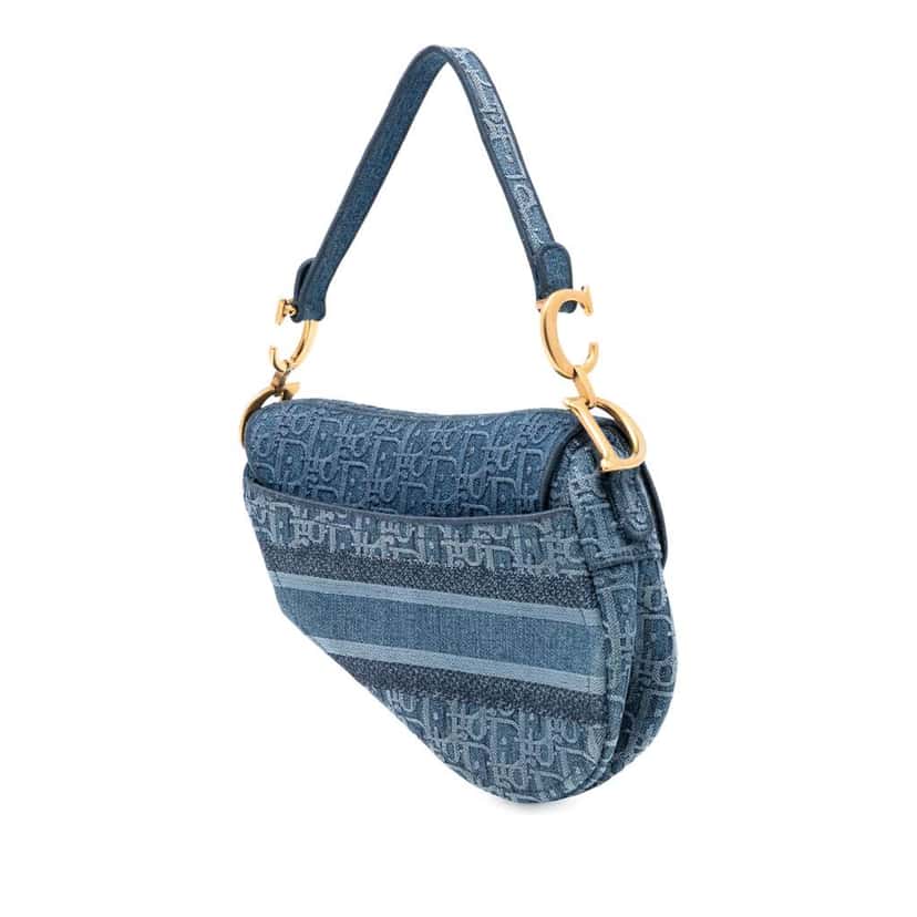 Dior Oblique Embroidered Denim Saddle Bag Blue Denim Good condition - Back View