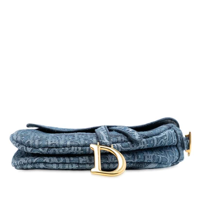 Dior Oblique Embroidered Denim Saddle Bag Blue Denim Good condition - Inside View