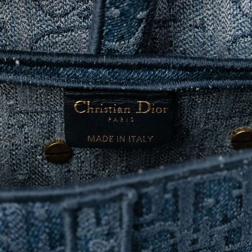 Dior Oblique Embroidered Denim Saddle Bag Blue Denim Good condition - Box View