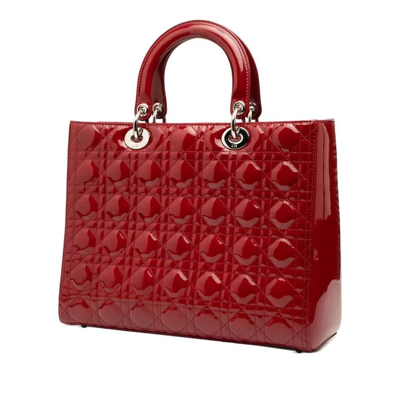 Dior Large Patent Cannage Lady Dior Red Leather Good condition - Back View
