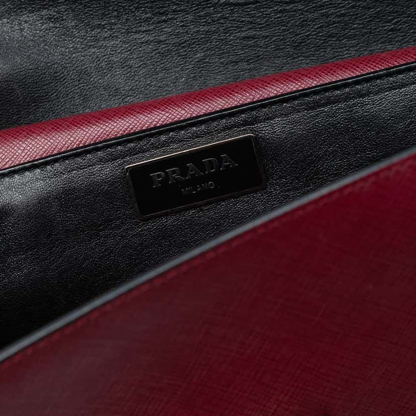 Prada Medium Saffiano Lux Sound Satchel Red Leather Good condition - Box View