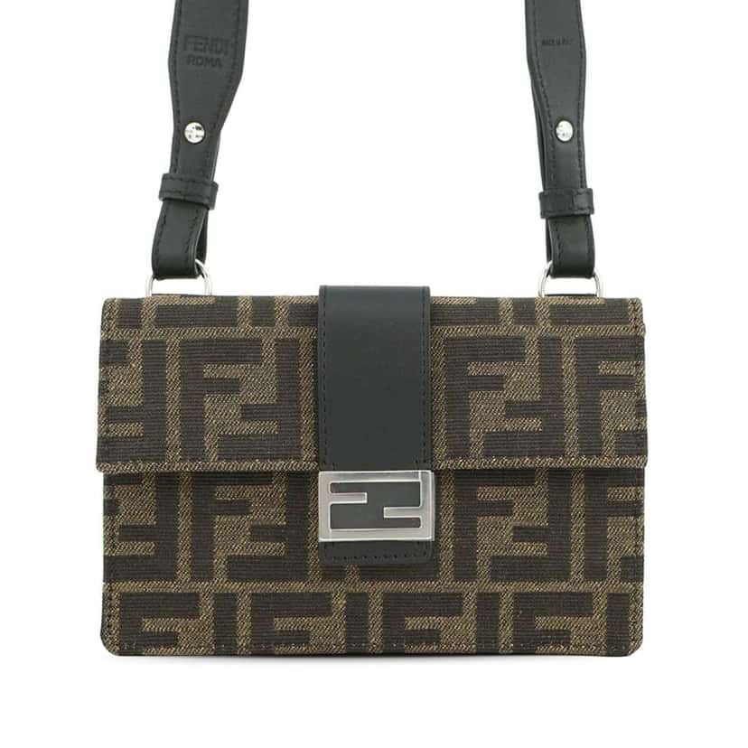 Fendi Zucca Canvas Convertible Baguette Pouch Brown Canvas Good condition - Front View