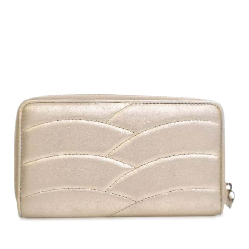 Chanel CC Lambskin Zip Wallet Gold Leather Good condition - Inside View