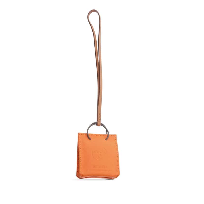 Hermès Milo Lambskin and Swift Shopping Bag Charm Orange Leather Good condition - Back View