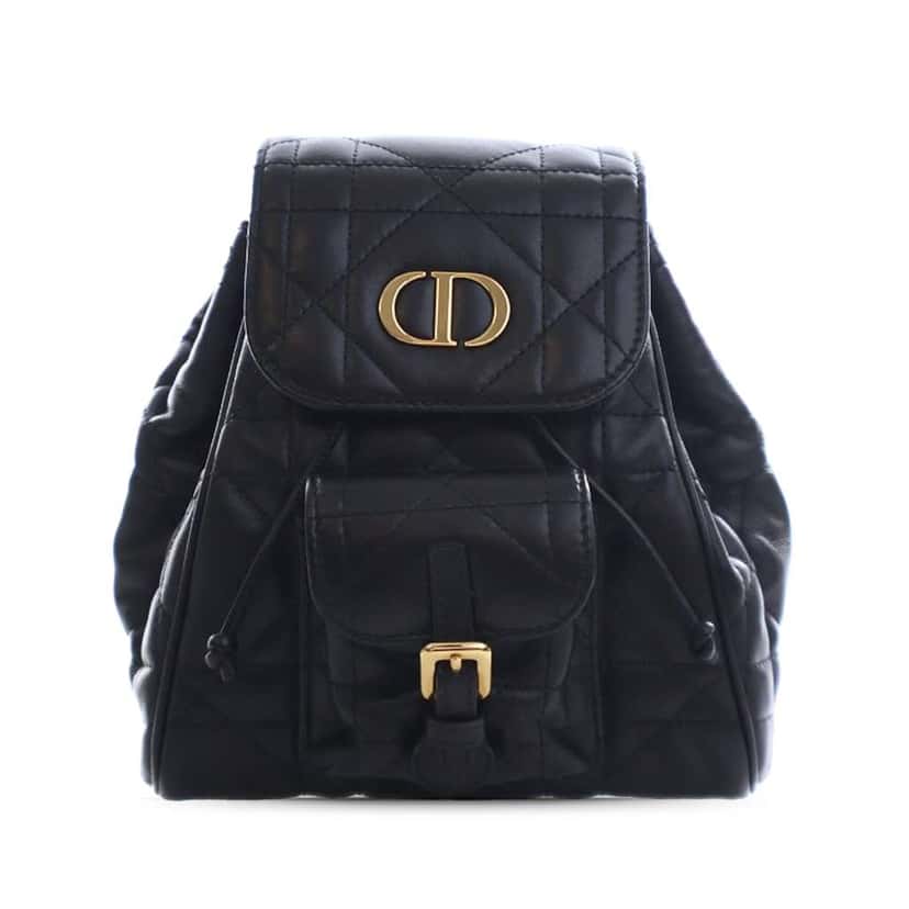 Dior Small Lambskin Macrocannage Caro Backpack Black Leather Good condition - Front View