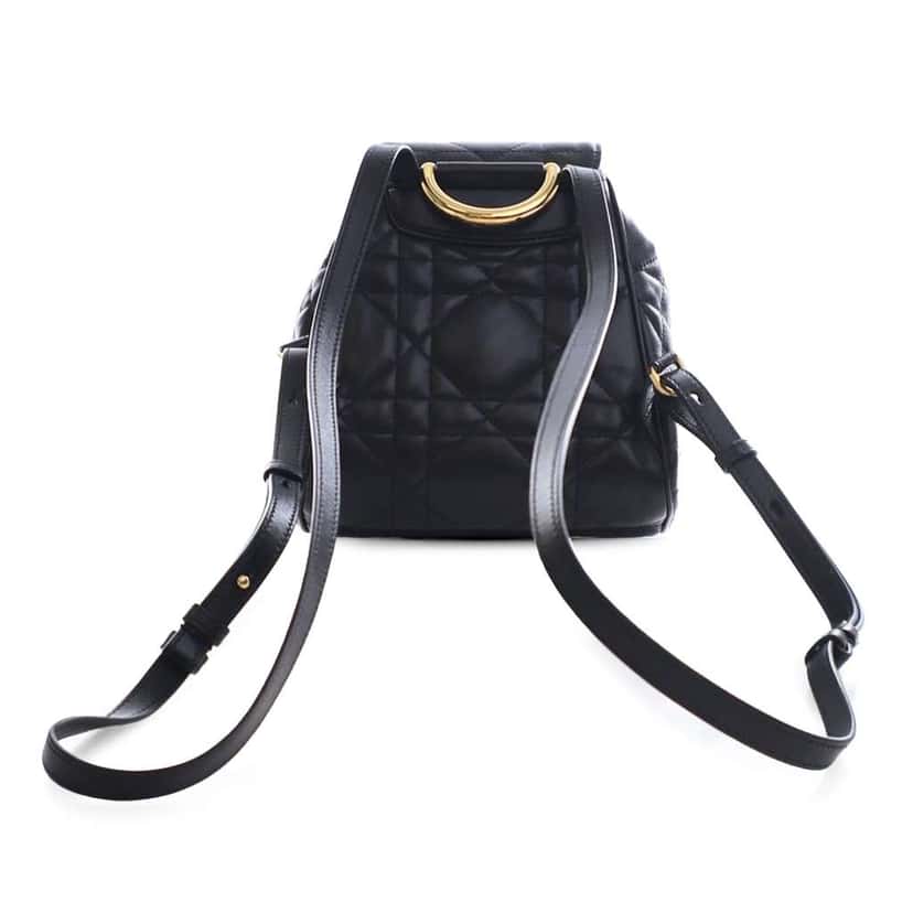 Dior Small Lambskin Macrocannage Caro Backpack Black Leather Good condition - Back View