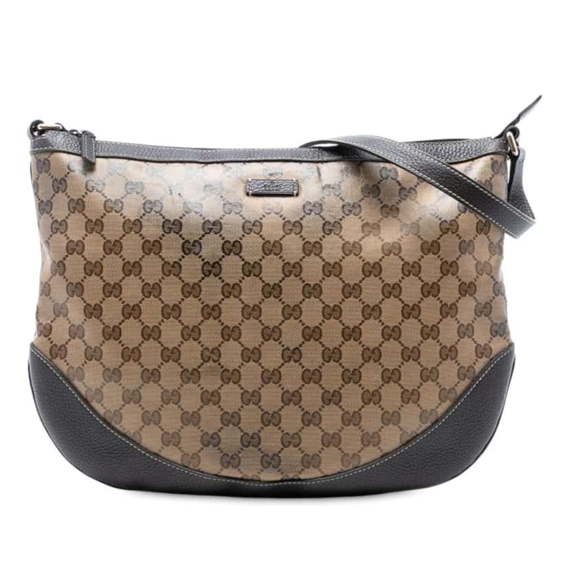 Gucci Large GG Crystal Half Moon Crossbody Brown Canvas Good condition - Front View