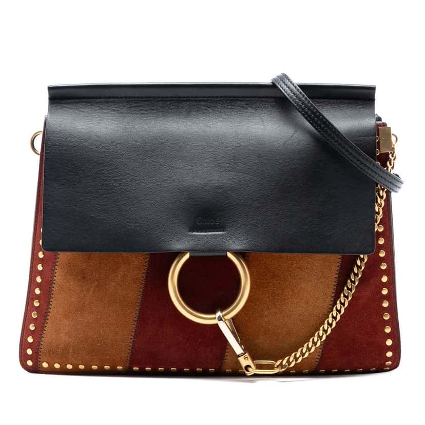 Chloé Medium Calfskin and Stitched Suede Faye Crossbody Black Leather Good condition - Front View