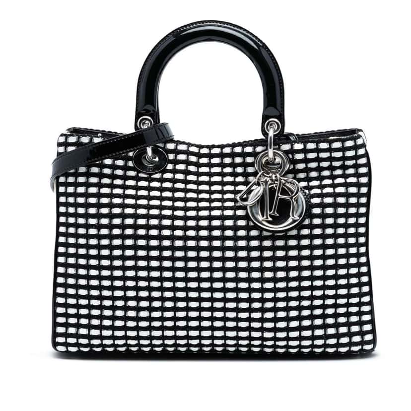 Dior Medium Patent and Tweed Diorissimo Satchel Black Tweed Good condition - Front View