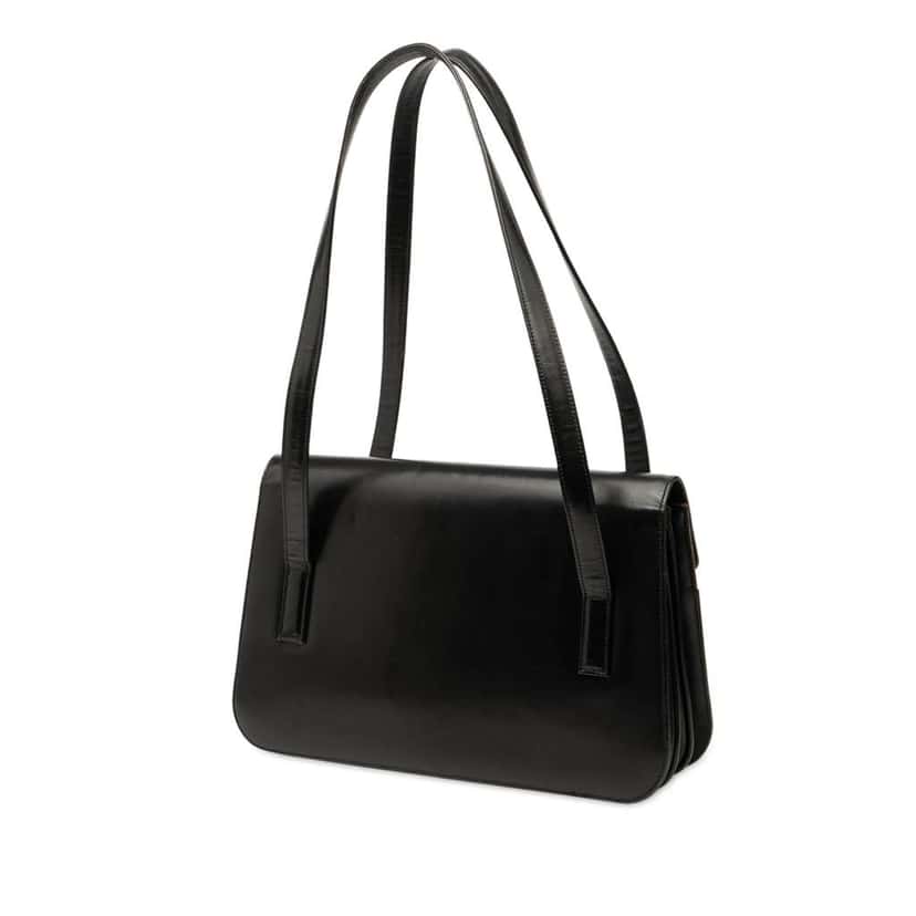 Burberry House Check Trimmed Leather Shoulder Bag Black Leather Good condition - Back View