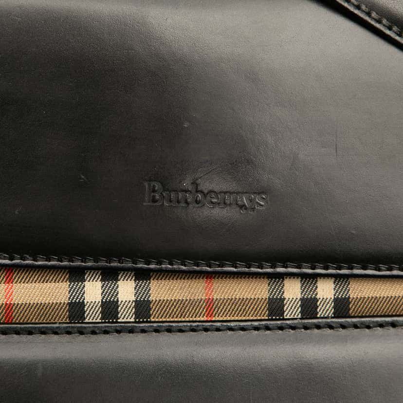 Burberry House Check Trimmed Leather Shoulder Bag Black Leather Good condition - Box View