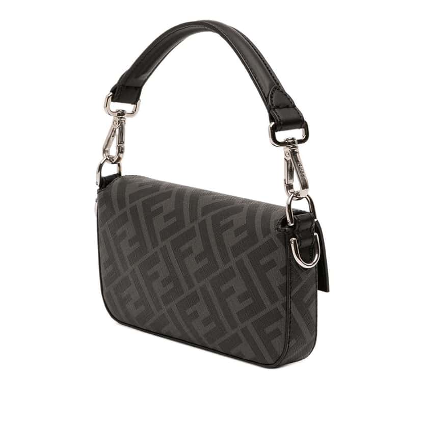 Fendi Zucca Coated Canvas FF 1974 Diagonal Convertible Baguette Satchel Black Canvas Good condition - Back View