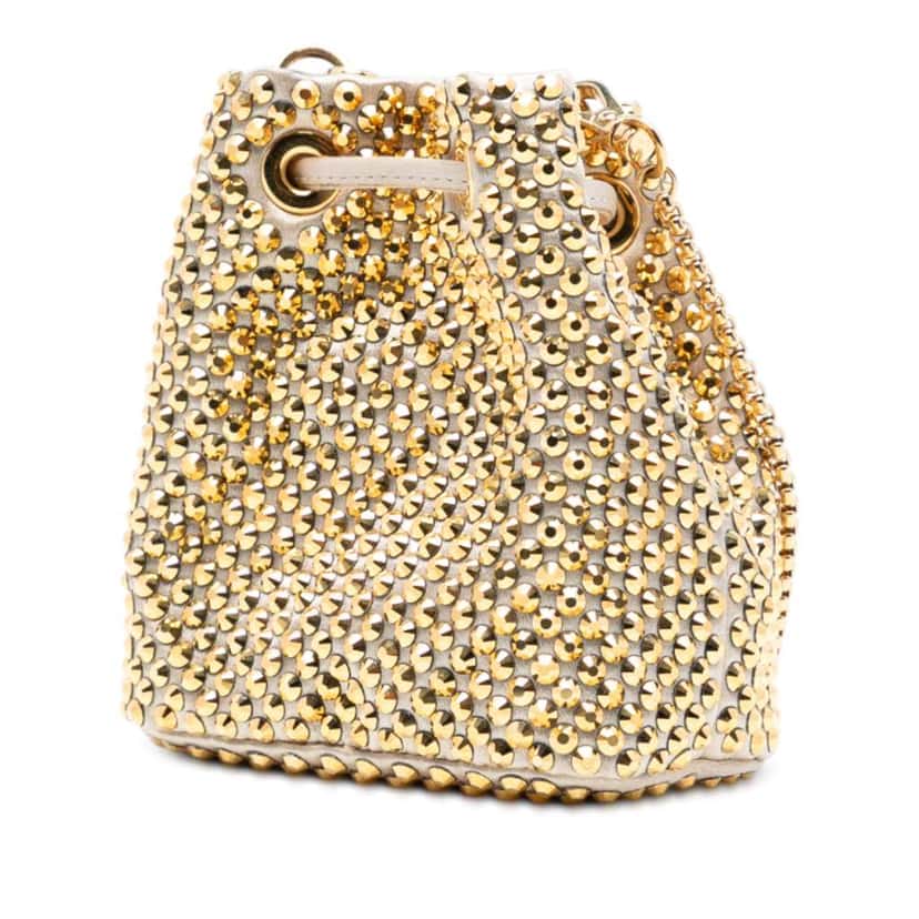 Prada Mini Re Nylon Crystal Embellished Drawstring Bucket Bag Gold Good condition - Back View