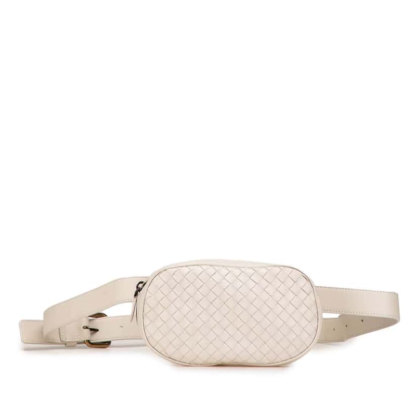 Bottega Veneta Nappa Intrecciato Belt Bag White Leather Good condition - Front View