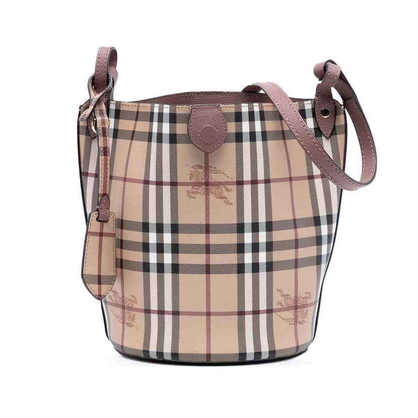 Burberry Haymarket Check Coated Canvas Bucket Bag Brown Canvas Good condition - Front View