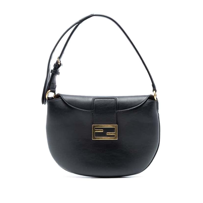 Fendi Small Leather Croissant Hobo Bag Black Leather Good condition - Front View