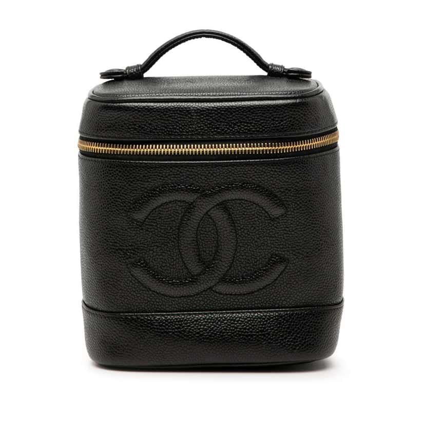 Chanel CC Caviar Vanity Bag Black Leather Good condition - Front View