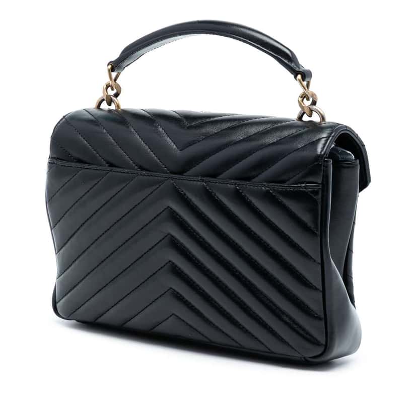 Saint Laurent Medium Chevron Studded Calfskin Monogram College Satchel Black Leather Good condition - Back View