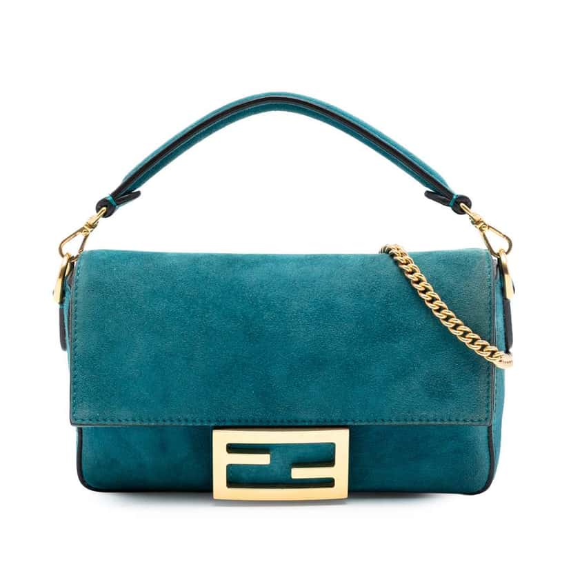 Fendi Mini Suede Baguette Satchel Blue Leather Good condition - Front View