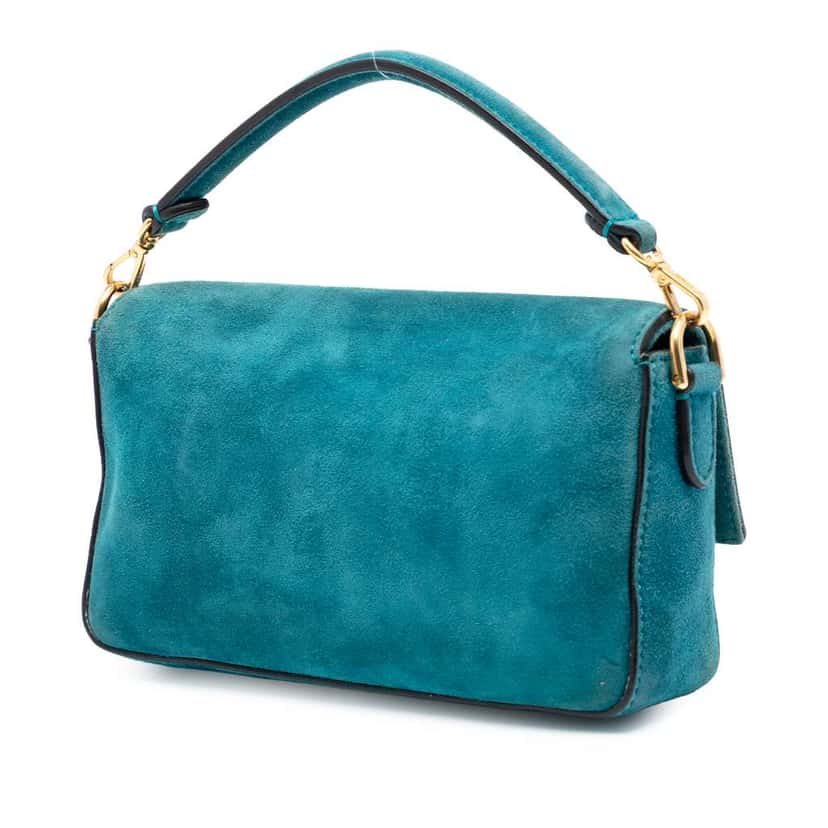 Fendi Mini Suede Baguette Satchel Blue Leather Good condition - Back View