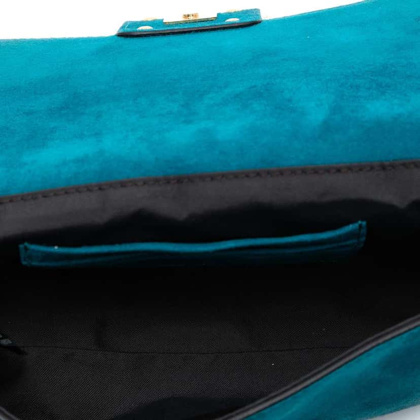 Fendi Mini Suede Baguette Satchel Blue Leather Good condition - Model View