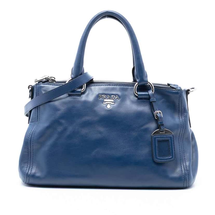 Prada Soft Calf Double Zip Satchel Blue Leather Good condition - Front View
