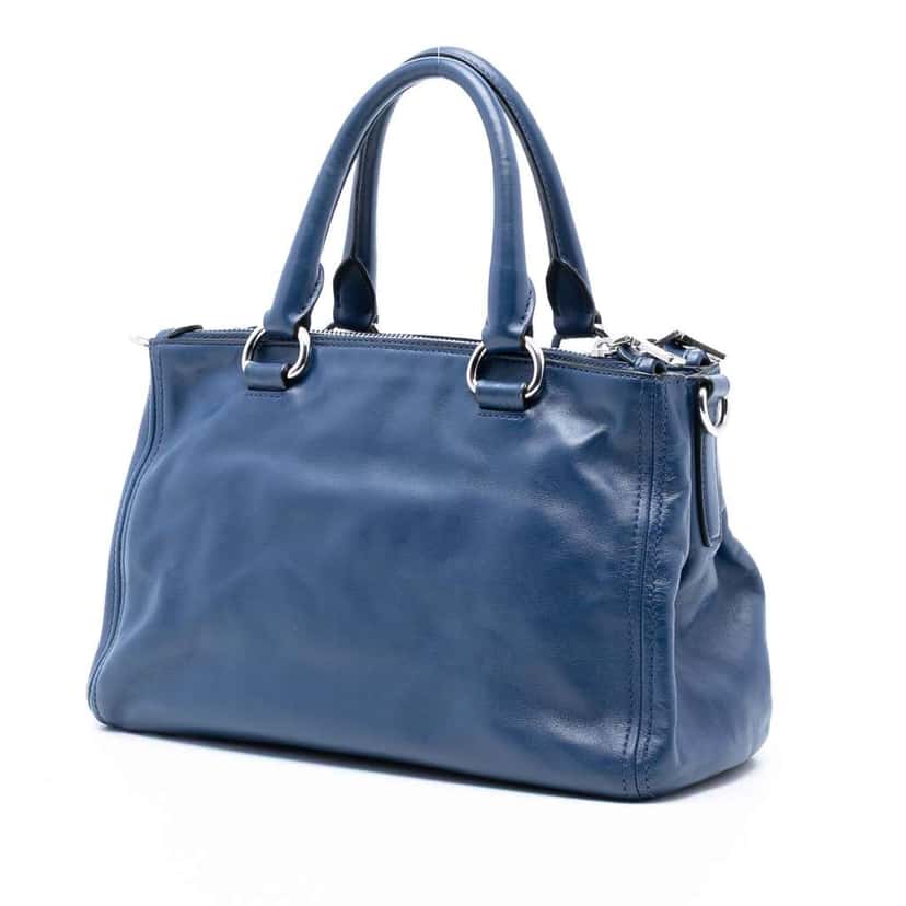 Prada Soft Calf Double Zip Satchel Blue Leather Good condition - Back View