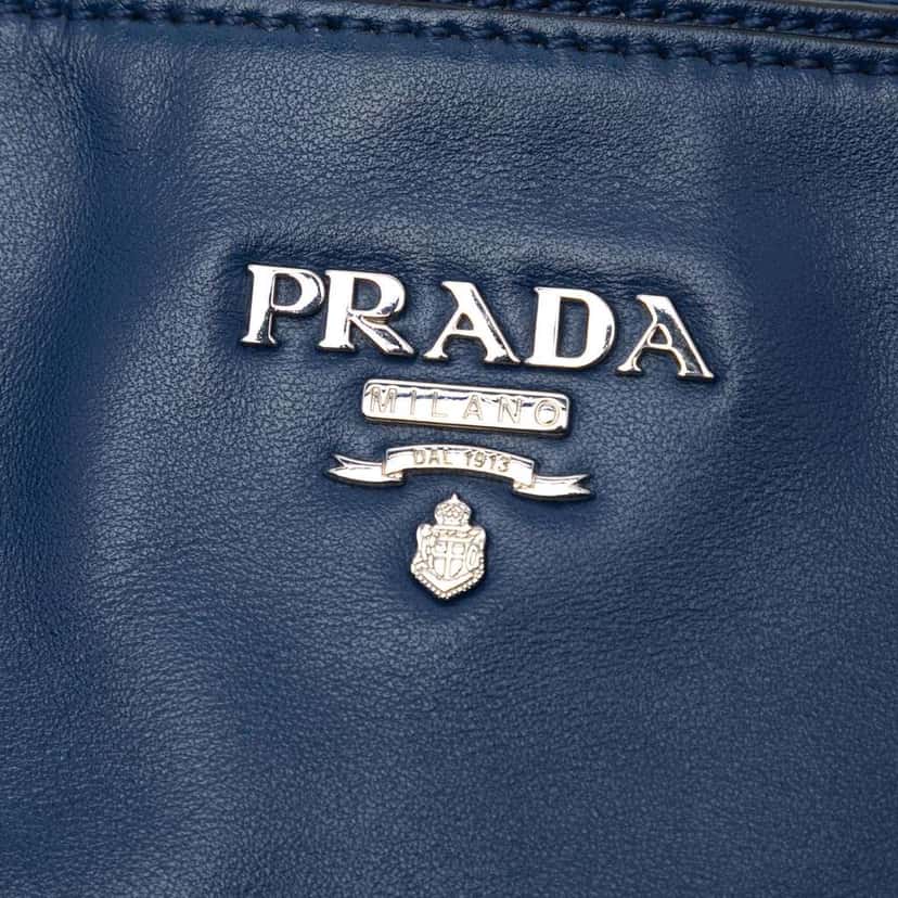 Prada Soft Calf Double Zip Satchel Blue Leather Good condition - Box View