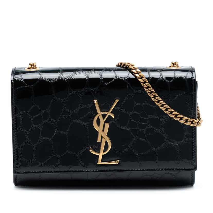 Saint Laurent Small Croc Embossed Patent Monogram Kate Crossbody Black Leather Good condition - Front View