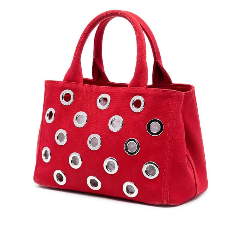 Prada Small Canvas Canapa Grommet Satchel Red Canvas Good condition - Back View