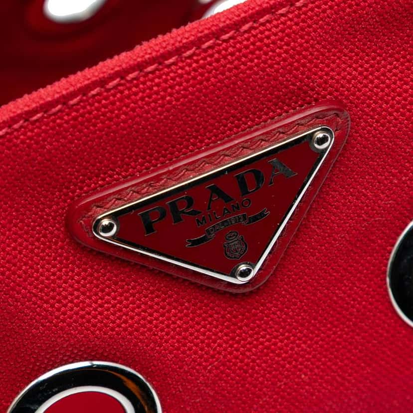 Prada Small Canvas Canapa Grommet Satchel Red Canvas Good condition - Box View