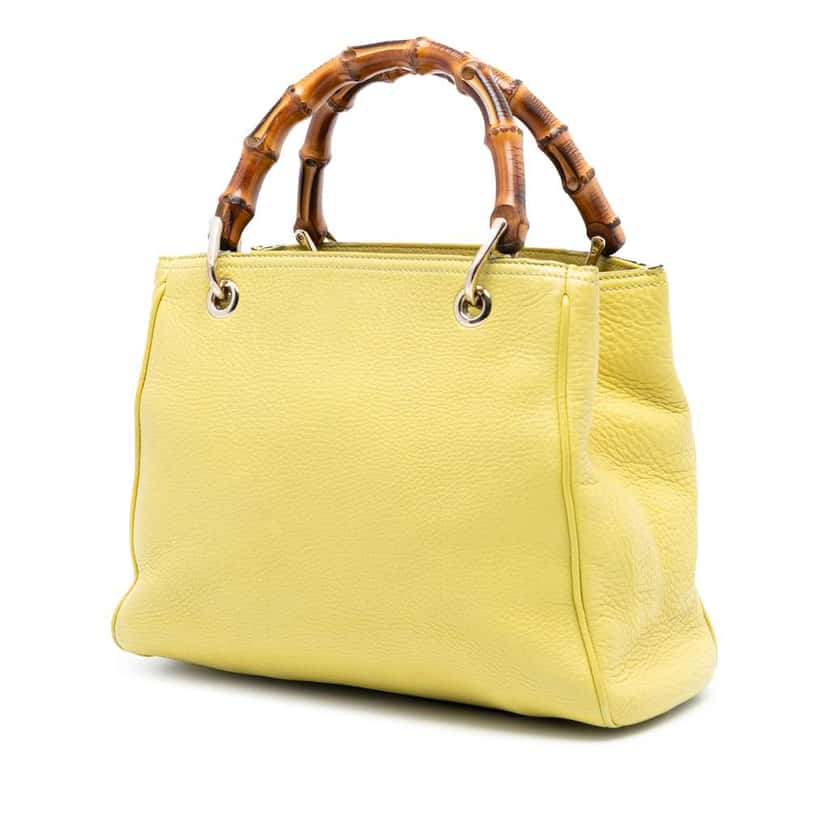 Gucci Small Calfskin Bamboo Shopper Satchel Yellow Leather Good condition - Back View