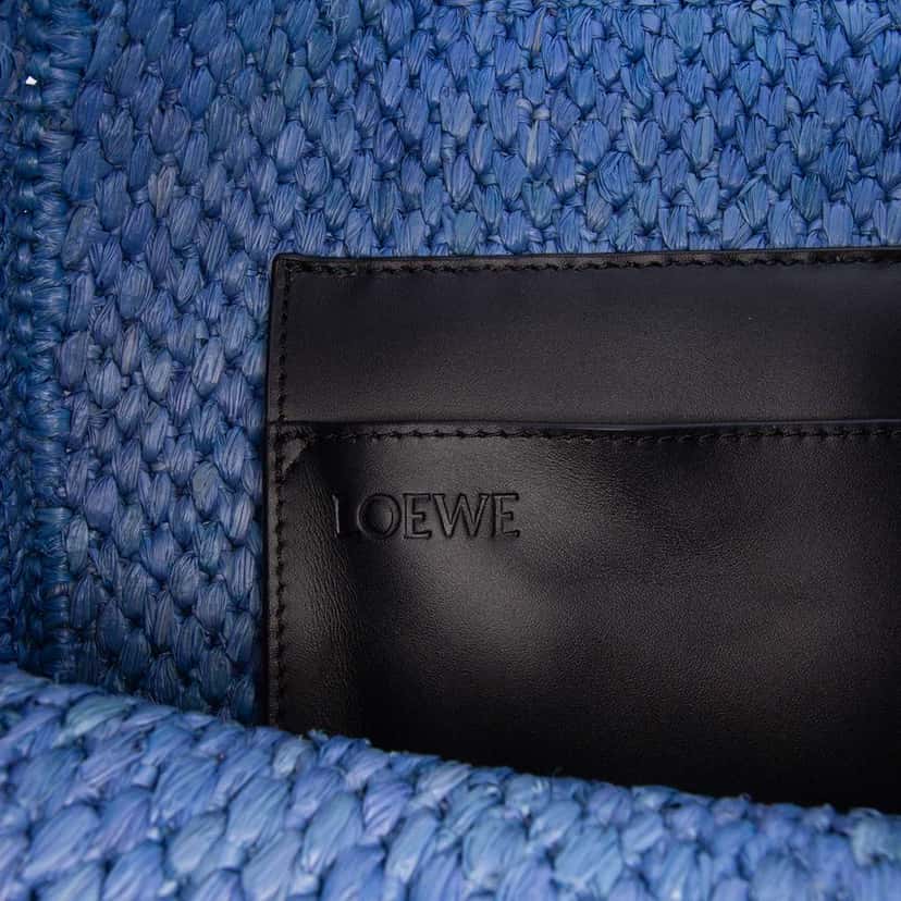 Loewe Medium Raffia Font Tote Blue Good condition - Box View