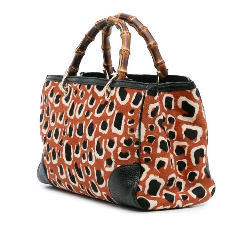 Gucci Medium Pony Hair Bamboo Shopper Satchel Orange Good condition - Back View
