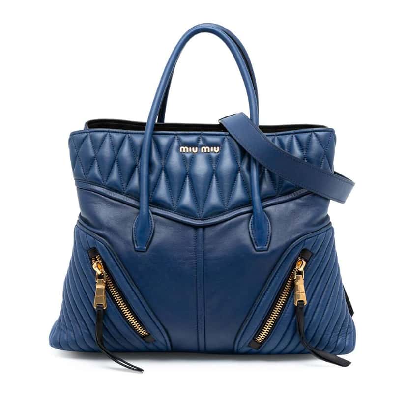 Miu Miu Large Nappa Biker Satchel Blue Leather Good condition - Front View