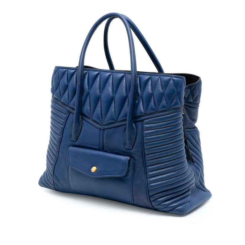 Miu Miu Large Nappa Biker Satchel Blue Leather Good condition - Back View