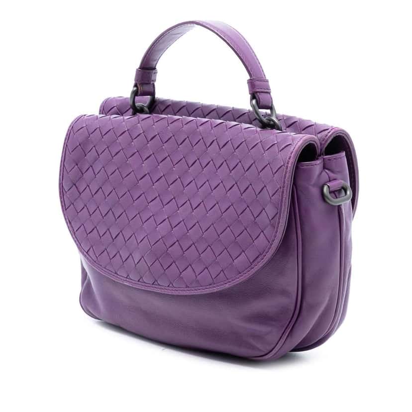 Bottega Veneta Leather Intrecciato Double Sided Flap Satchel Purple Leather Good condition - Back View