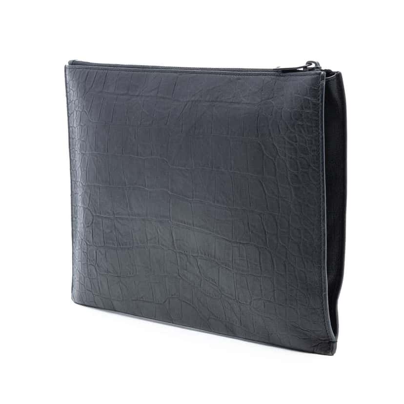 Saint Laurent Croc Embossed Leather Monogram Zip Pouch Black Leather Very good condition - Back View