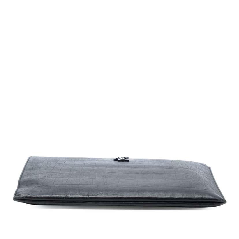 Saint Laurent Croc Embossed Leather Monogram Zip Pouch Black Leather Very good condition - Inside View