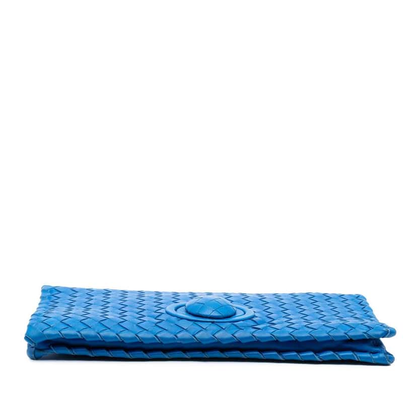 Bottega Veneta Nappa Intrecciato Turn Lock Clutch Blue Leather Good condition - Inside View