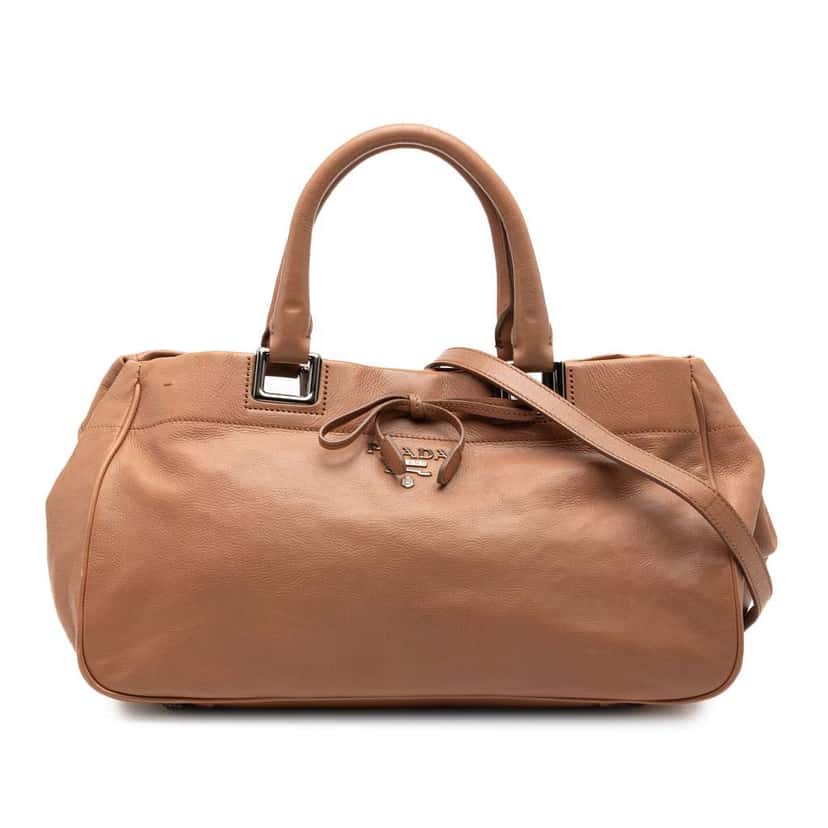 Prada Vitello Ribbon Satchel Brown Leather Very good condition - Front View