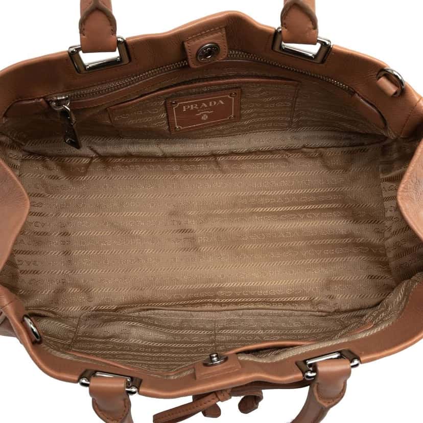 Prada Vitello Ribbon Satchel Brown Leather Very good condition - Model View