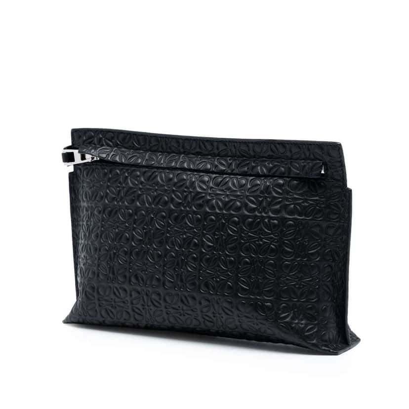 Loewe Embossed Anagram Leather Repeat T Clutch Black Leather Good condition - Back View