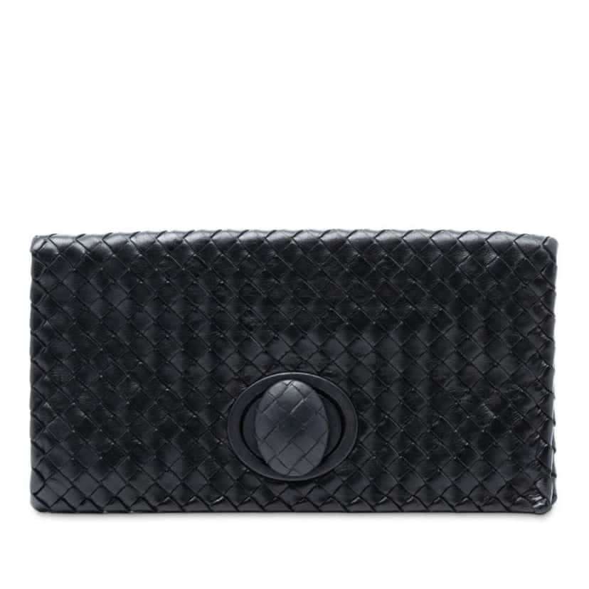 Bottega Veneta Nappa Intrecciato Turn Lock Clutch Black Leather Good condition - Front View